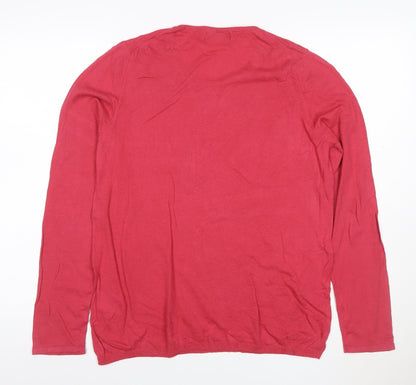 Reiss Women's Red Cotton Wool Crew Neck Long Sleeve Jumper Size S