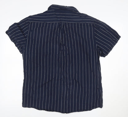 Larsson & Co Men's Blue Striped Cotton Short Sleeve Button-Up Shirt XL