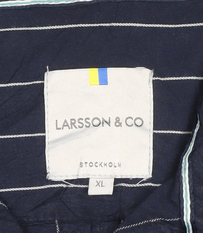 Larsson & Co Men's Blue Striped Cotton Short Sleeve Button-Up Shirt XL