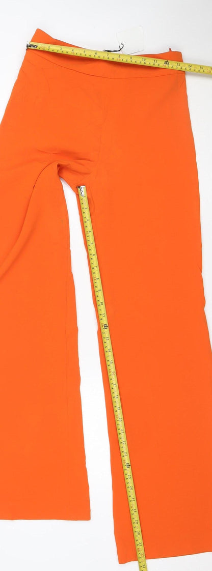 Zara Womens Orange Wide-Leg Crepe Trousers XS High Rise