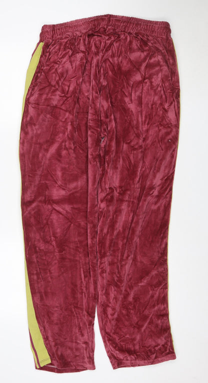 boohooMAN Men's Red Velour Track Pants L Side Stripe Elastic Waist