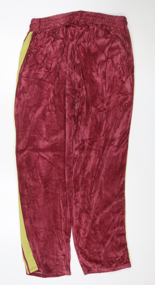 boohooMAN Men's Red Velour Track Pants L Side Stripe Elastic Waist