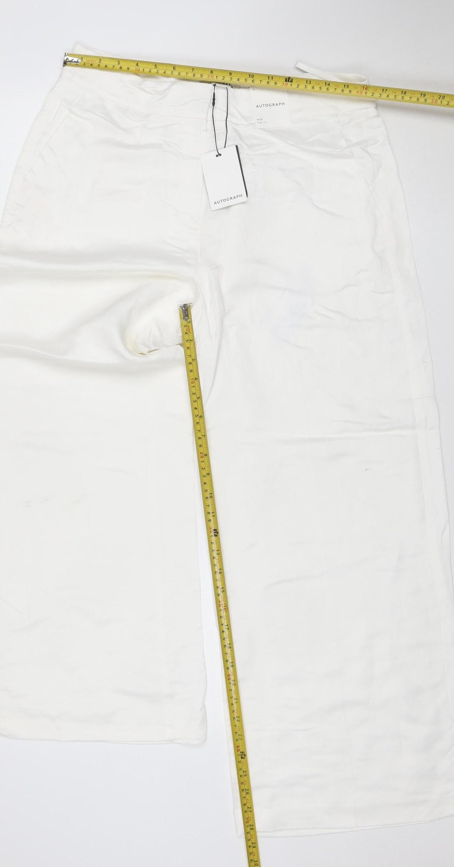 Marks and Spencer Autograph Women’s White Linen Blend Wide-Leg Trousers Size 14