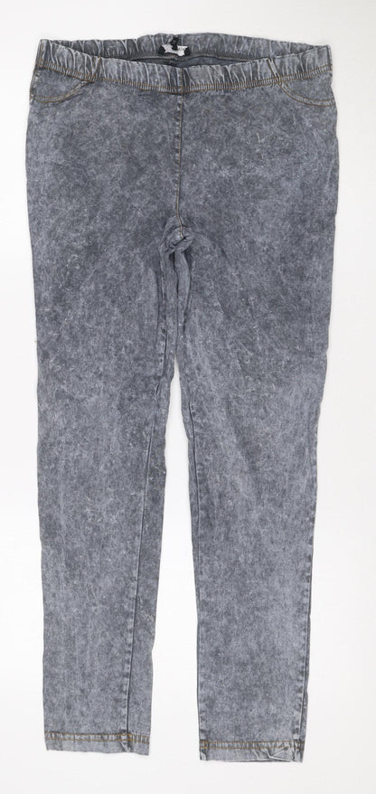 Next Womens Grey Acid Wash Jegging Jeans Size 14 Elastic Waist
