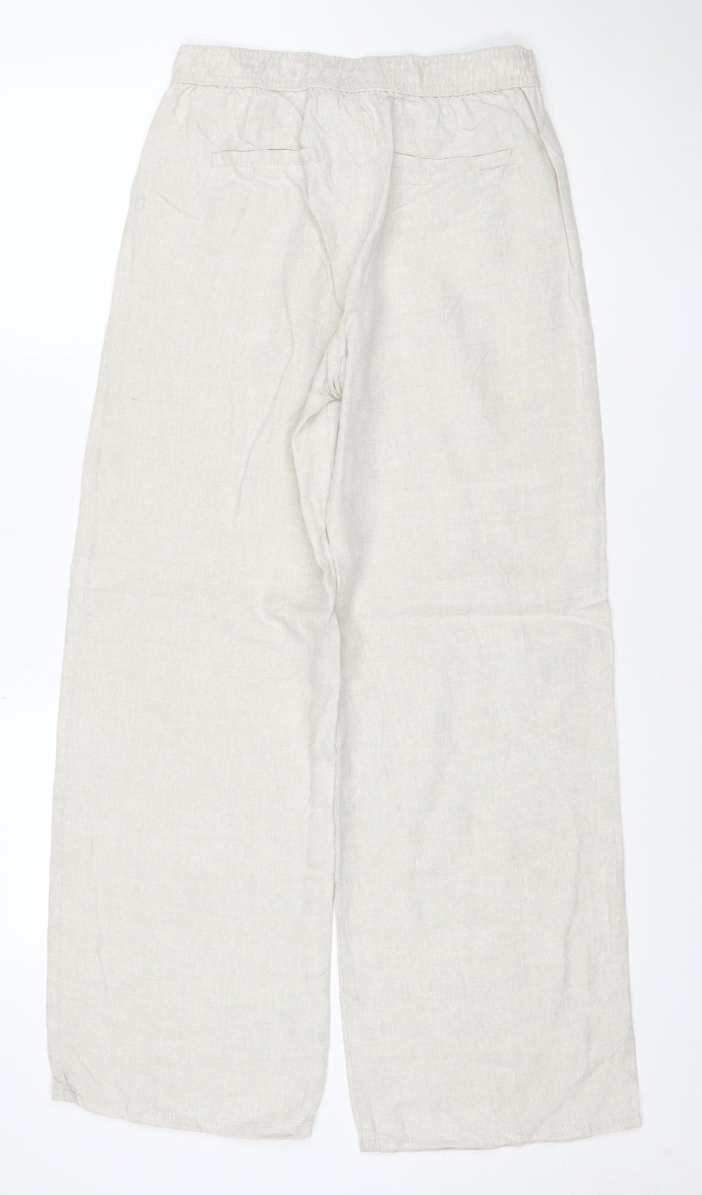 Marks and Spencer Women Beige Linen Wide Leg Trousers UK 8