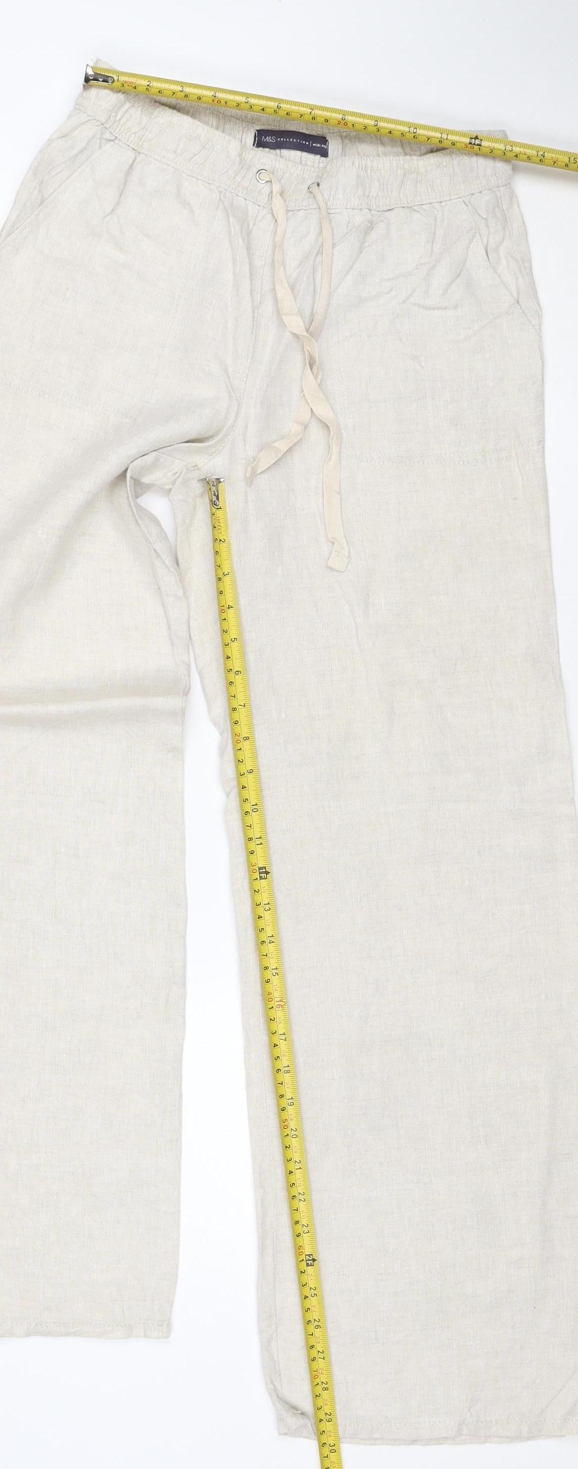 Marks and Spencer Women Beige Linen Wide Leg Trousers UK 8
