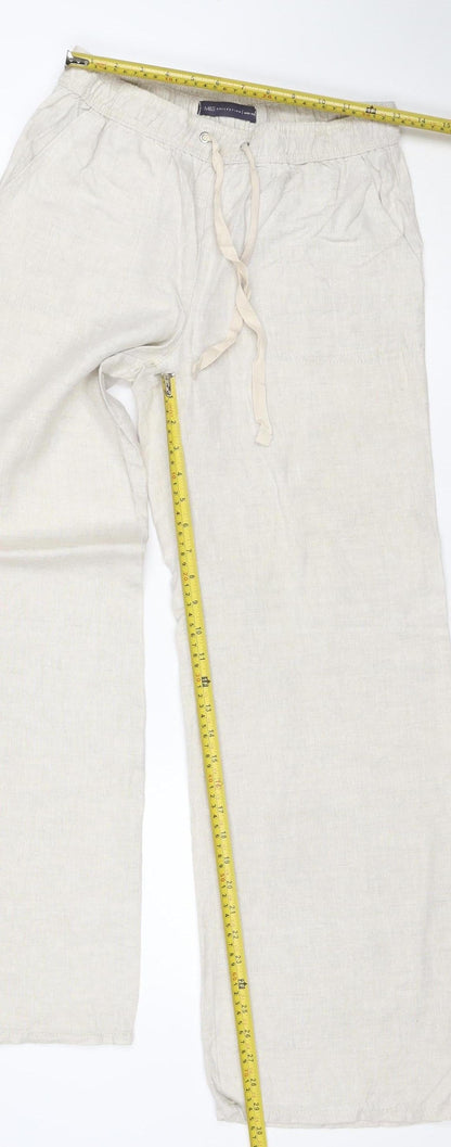Marks and Spencer Women Beige Linen Wide Leg Trousers UK 8