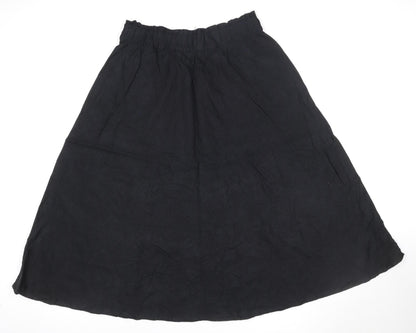 Marks and Spencer Women's Black Linen Blend A-Line Midi Skirt Size 14