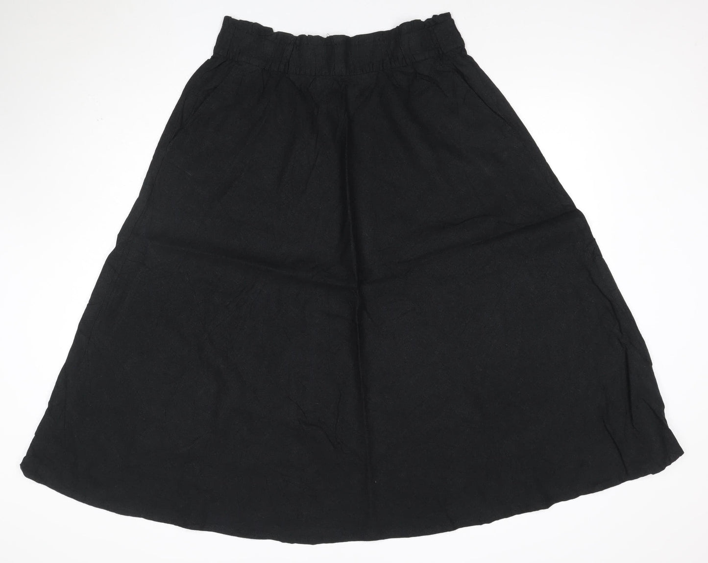 Marks and Spencer Women's Black Linen Blend A-Line Midi Skirt Size 14