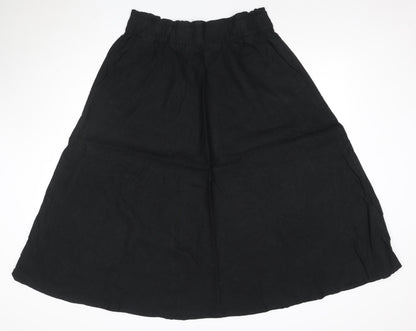 Marks and Spencer Women's Black Linen Blend A-Line Midi Skirt Size 14