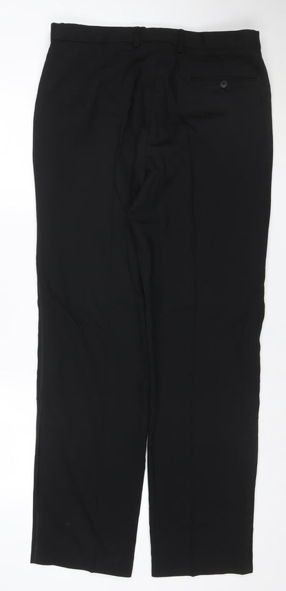 Marks and Spencer Men's Black 34R Wool Blend Regular Fit Dress Trousers