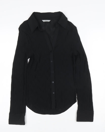 Marks and Spencer Women Black Button-Up Long Sleeve Chiffon Shirt Size 16