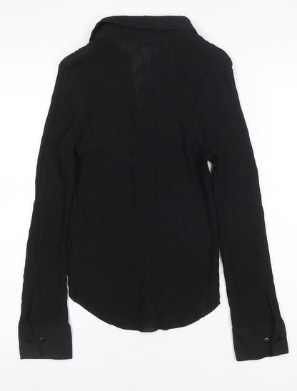 Marks and Spencer Women Black Button-Up Long Sleeve Chiffon Shirt Size 16