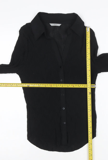 Marks and Spencer Women Black Button-Up Long Sleeve Chiffon Shirt Size 16