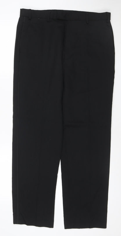 Marks and Spencer Men's Black Wool Blend Regular Fit Dress Pants 34W 31L