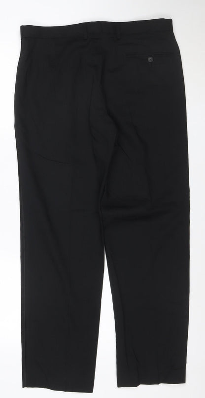 Marks and Spencer Men's Black Wool Blend Regular Fit Dress Pants 34W 31L