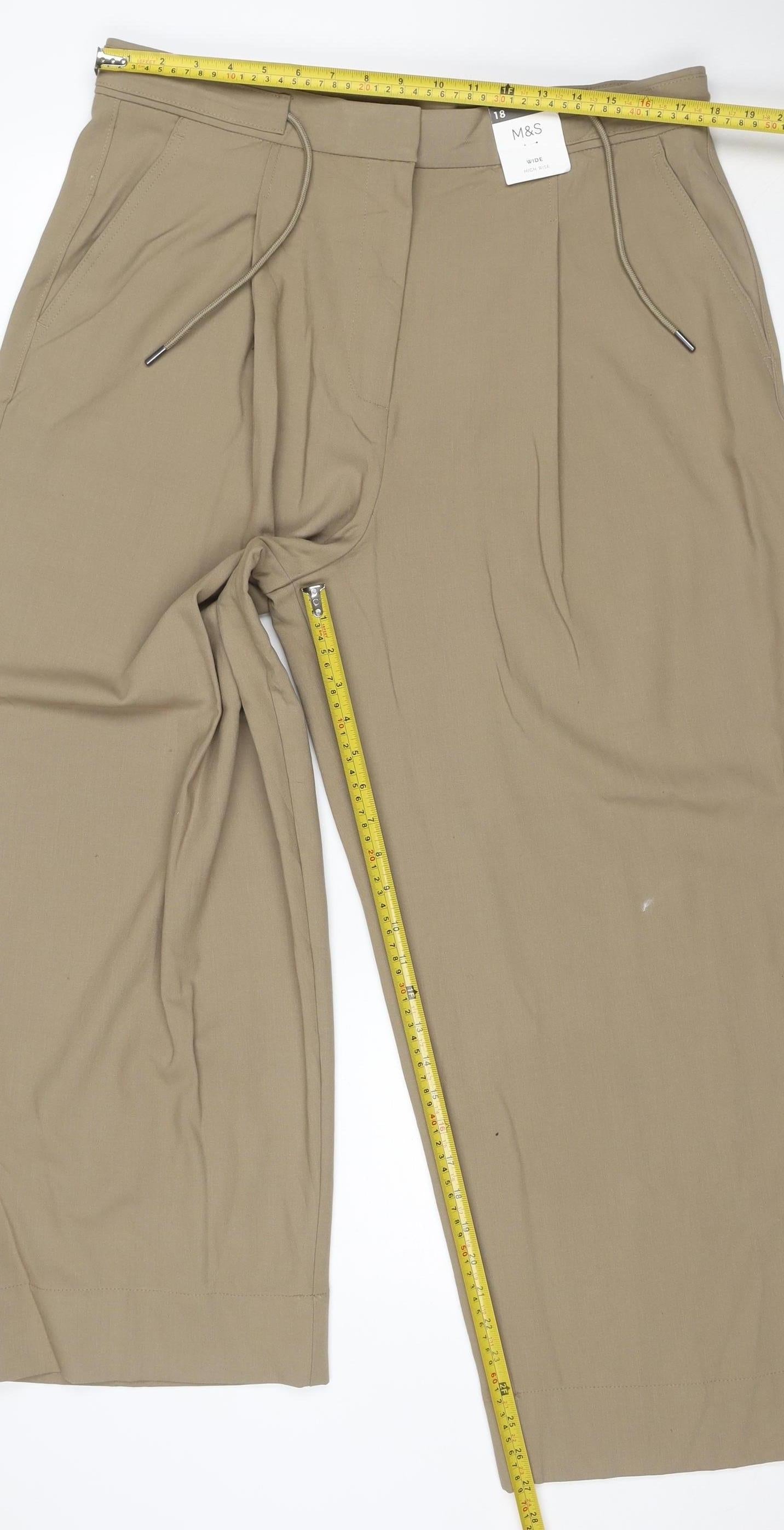 Marks and Spencer Women Beige Size 18 Regular Wide-Leg Trousers