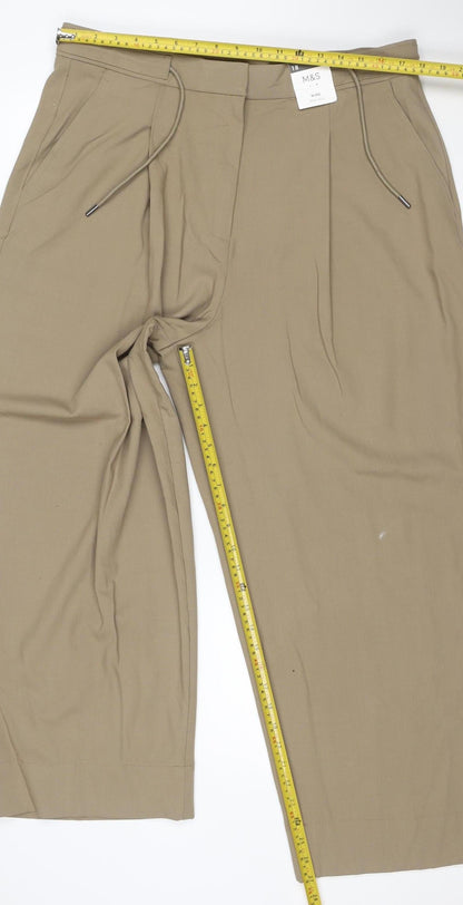 Marks and Spencer Women Beige Size 18 Regular Wide-Leg Trousers