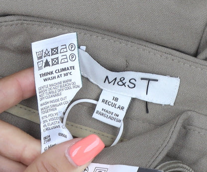 Marks and Spencer Women Beige Size 18 Regular Wide-Leg Trousers
