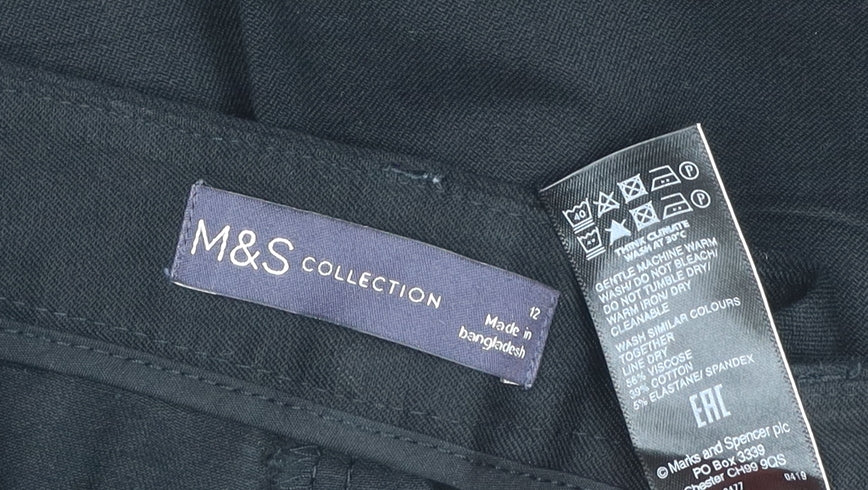 Marks and Spencer Womens Black Stretch Straight Trousers Size 12