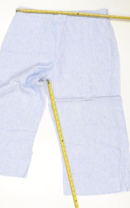 The White Company Women's Blue Linen Wide-Leg Trousers Size 16