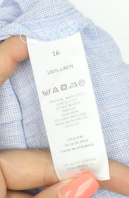 The White Company Women's Blue Linen Wide-Leg Trousers Size 16