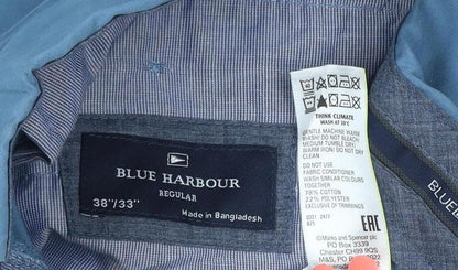 Marks and Spencer Blue Harbour Men's Blue 38x33 Regular Fit Chino Trousers