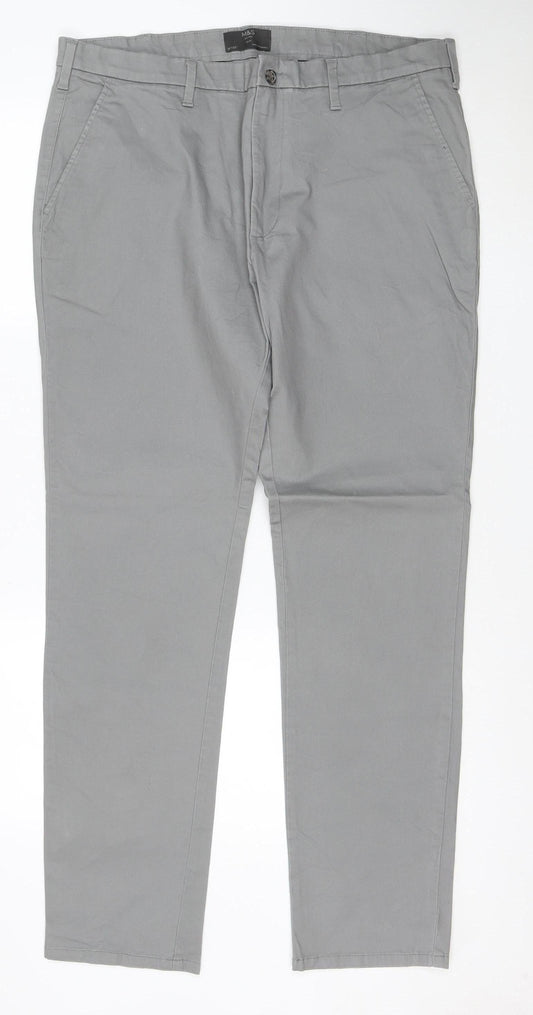 Marks and Spencer Men’s Grey Slim Fit Chino Trousers 38x33