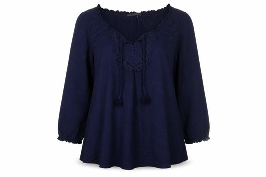Marks & Spencer Women's Navy 100% Cotton Bohemian Tunic Top UK 12