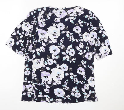 BHS Women's Navy Floral Jersey T-Shirt Size 12 Short Sleeve