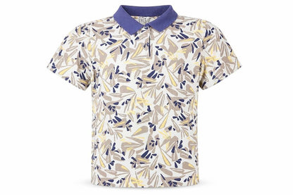 TIGI Men's Beige Blue Patterned Short Sleeve Collared T-Shirt Size L Cotton Blend