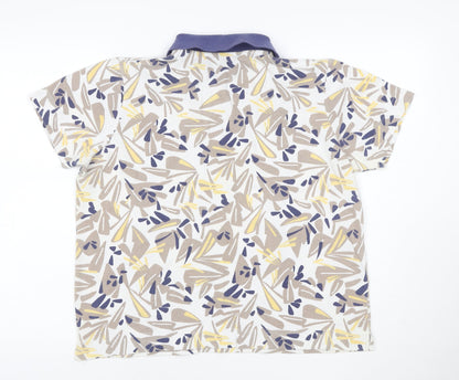 TIGI Wear Men's Beige Blue Patterned Short Sleeve Collared T-Shirt Size L Cotton Blend