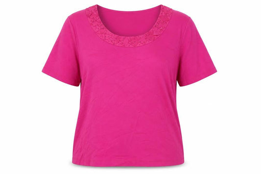 CC Petite Women's Pink Beaded Scoop Neck Cotton T-Shirt XL
