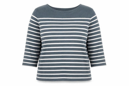 Seasalt Women Blue Striped 3/4 Sleeve Organic Cotton T-Shirt XL