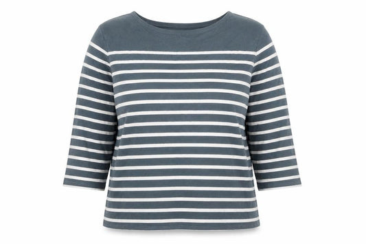 Seasalt Women Blue Striped 3/4 Sleeve Organic Cotton T-Shirt XL