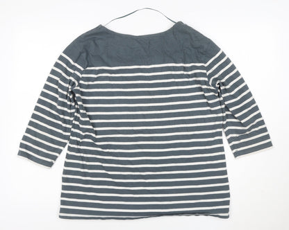 Seasalt Women Blue Striped 3/4 Sleeve Organic Cotton T-Shirt XL