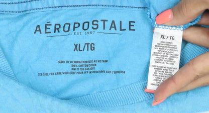 Aeropostale Women Blue XL Basic Short Sleeve Cotton T-Shirt