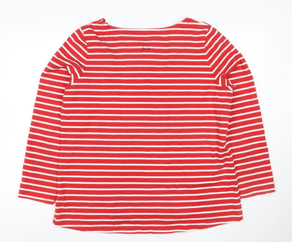 Joules Women's Red Striped Sequin Christmas Long Sleeve Cotton Top Size 14