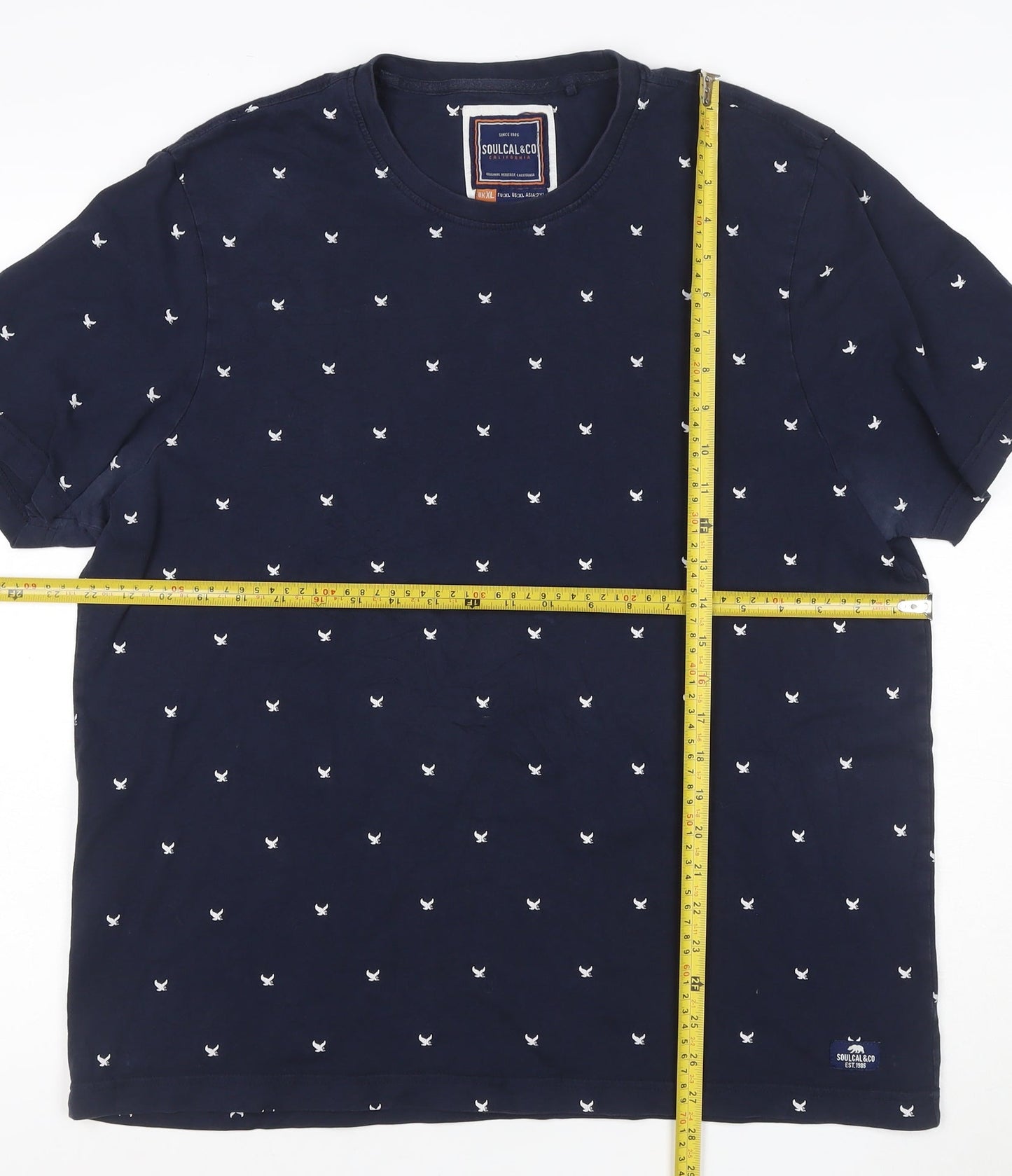 SoulCal & Co Men's Blue Embroidered Crew Neck T-Shirt XL