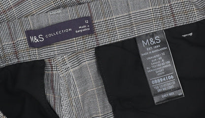 Marks and Spencer Women’s Grey Check Straight Leg Trousers Size 12