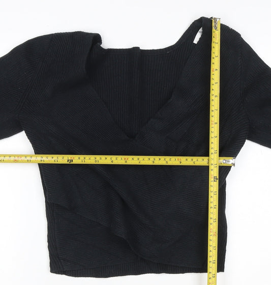 Hollister Women’s Black Wrap Ribbed Knit V-Neck Jumper Size XL