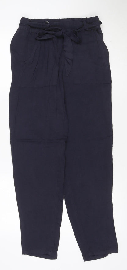 Marks and Spencer Women Navy Blue Size 8 Paperbag Cotton Trousers