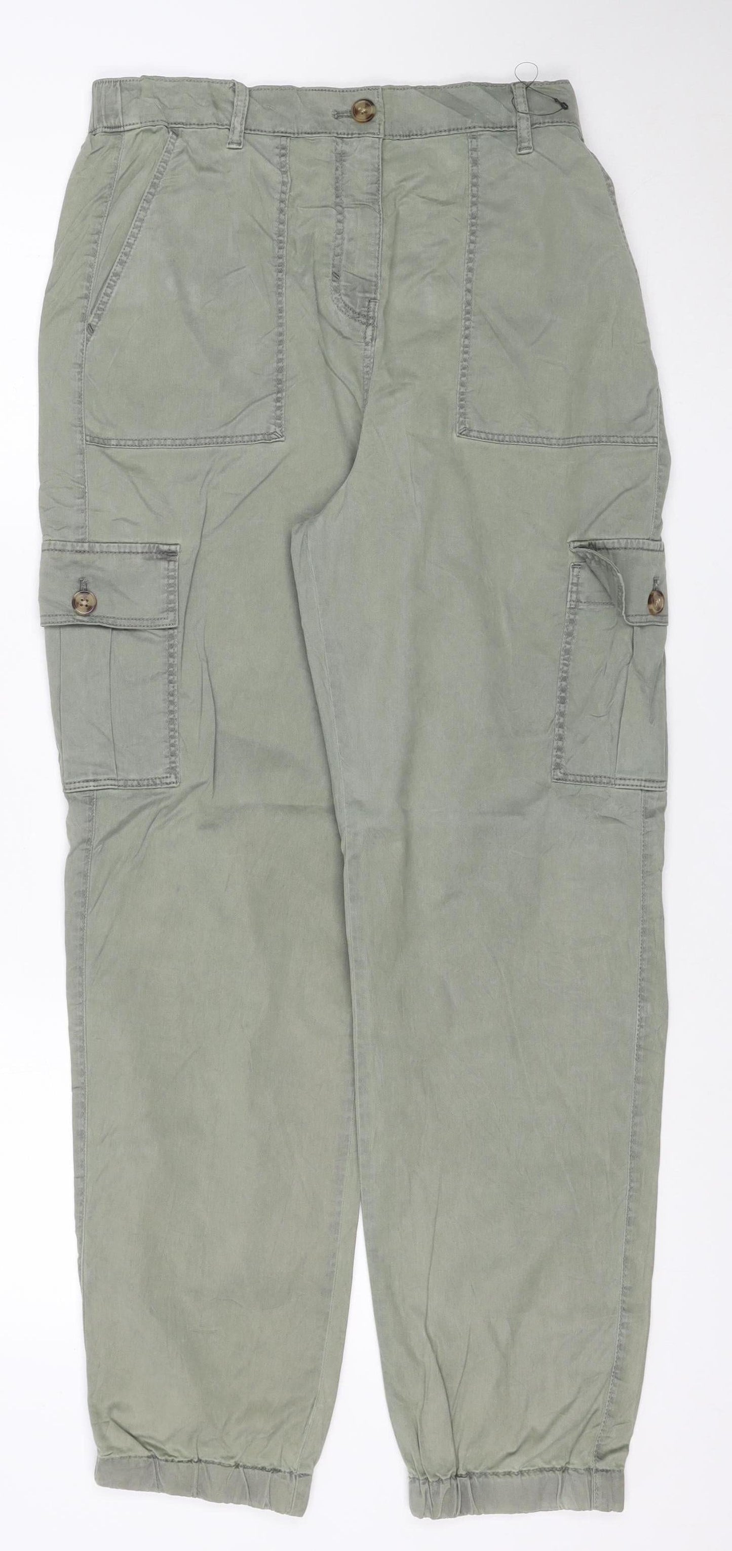 Marks and Spencer Womens Green Size 10 Cargo Trousers Lightweight Cotton Modal