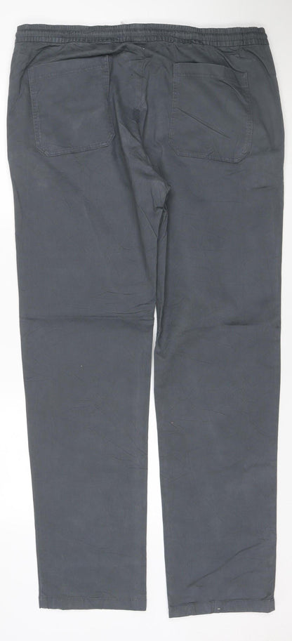 Marks and Spencer Men's Grey Cotton Straight Trousers 40/33 Elastic Waist