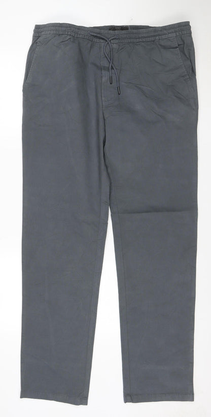 Marks and Spencer Men's Grey Cotton Straight Trousers 40/33 Elastic Waist
