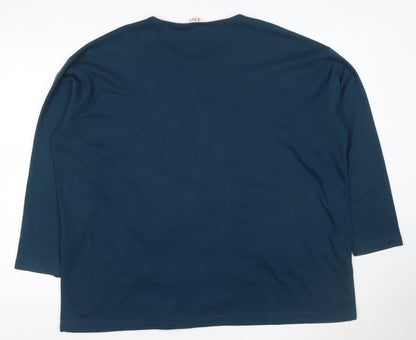 Evy! Women's Blue 3XL Floral Beaded 3/4 Sleeve T-Shirt
