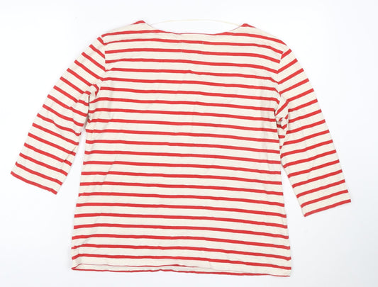 Seasalt Women Red Striped Cotton 3/4 Sleeve Sailor Top Size 14