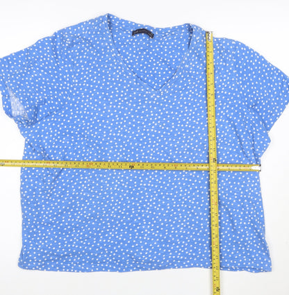 Marks and Spencer Women’s Blue Polka Dot V-Neck Short Sleeve Cotton Top Size 22