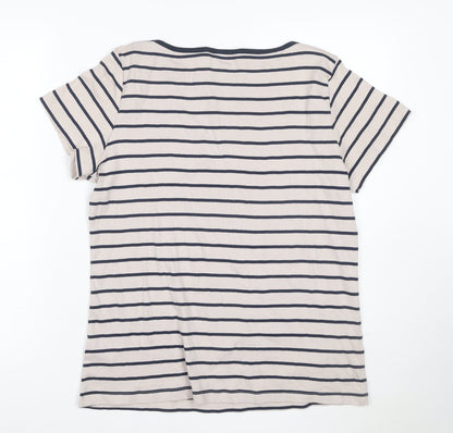 Marks and Spencer Women Beige Striped Short Sleeve Cotton T-Shirt Size 20