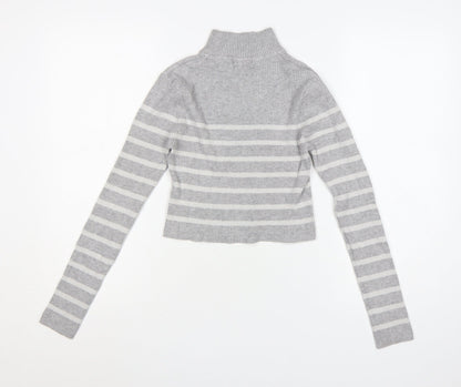 Pull & Bear Women’s Grey Striped Roll Neck Jumper Size 12
